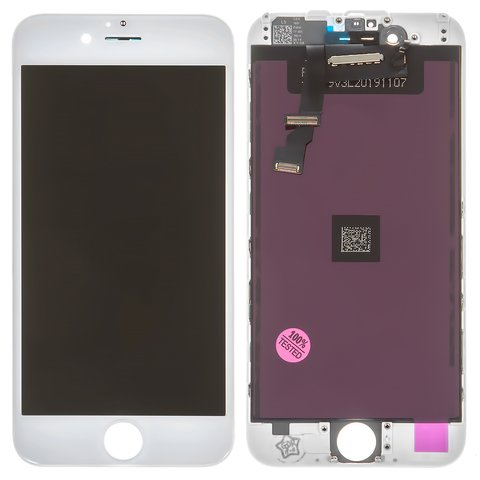 Дисплей для iPhone 6, белый, с рамкой, Copy, Tianma, с пластиками камеры и датчика приближения