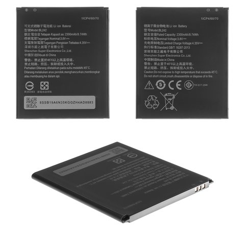 Аккумулятор BL242 для Lenovo A6010, Li ion, 3,8 В, 2300 мАч, High Copy, без логотипа