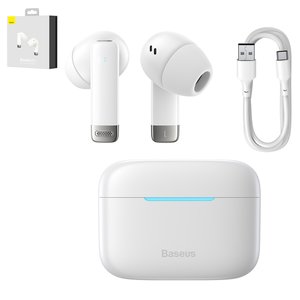 Гарнітура Baseus Bowie E9, вакуумна, бездротова, біла, із зарядним кейсом, з USB кабелем тип C, #NGTW120002