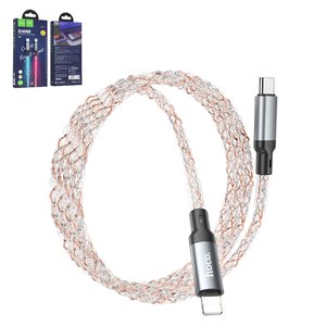 USB кабель Hoco U112, USB тип C, Lightning, 100 см, 20 Вт, серый, с подсветкой, #6931474788795
