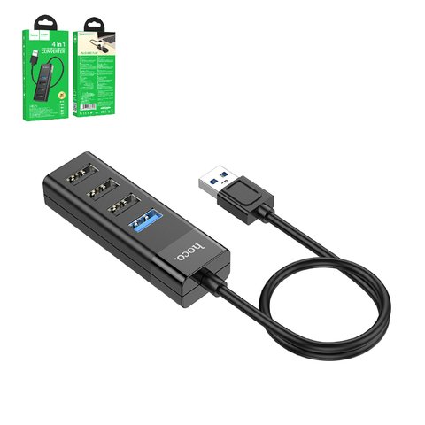 USB хаб Hoco HB25, USB тип A, USB 3.0 тип A, 30 см, чорний, 4 порта, #6931474762412