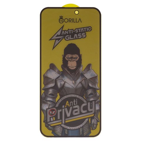 Захисне скло для Apple iPhone 15 Pro Max, сумісне з чохлом, Full Glue, Anti Static, Anti Peeping, чорний, шар клею нанесений по всій поверхні, gorilla