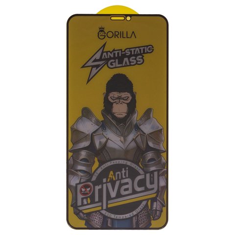 Захисне скло для Apple iPhone 11 Pro Max, iPhone XS Max, сумісне з чохлом, Full Glue, Anti Static, Anti Peeping, чорний, шар клею нанесений по всій поверхні, gorilla
