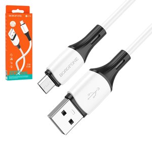 USB кабель Borofone BX79, USB тип A, micro USB тип B, 100 см, 2,4 А, белый, силиконовый, #6974443384772