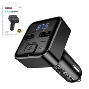 FM трансмітер Borofone BC63, чорний, з кнопкою, з дисплеєм, USB тип A, 2 порта, #6941991126185