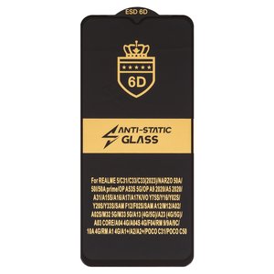 Захисне скло ESD 6D для Tecno Spark Go 2022 , Spark Go 2023  BF7 ; Realme C25; Vivo 31S, Y21; Motorola Moto E22; Oppo A16, A18; Xiaomi Poco C50, Redmi 9, Redmi 9A, Redmi A1; Samsung A022F Galaxy A02, A035F Galaxy A03, A045 Galaxy A04, A125F Galaxy A12, A135 Galaxy A13, A235 Galaxy A23, A326 Galaxy A32 5G, сумісне з чохлом, Full Glue, Anti Static, без упаковки , чорний