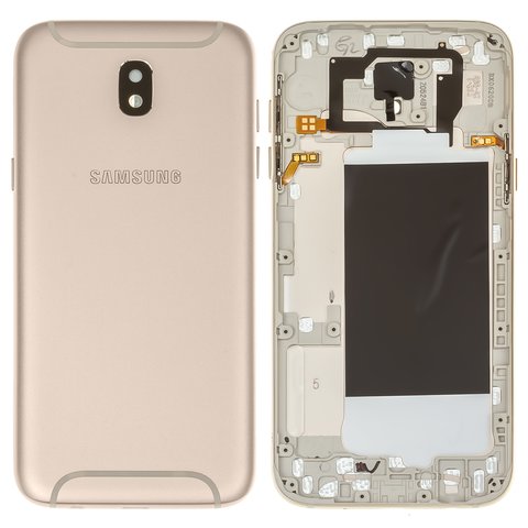 Panel trasero de carcasa puede usarse con Samsung J530F Galaxy J5 2017 , dorada, con vidrio de cámara, con botones laterales