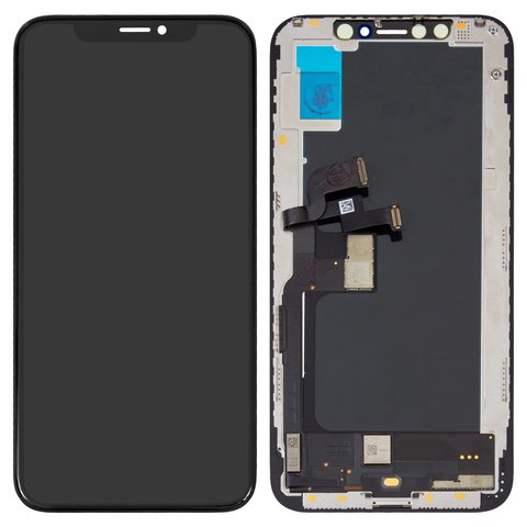 Дисплей для iPhone XS, черный, с рамкой, переклеено стекло