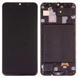LCD compatible with Samsung A305 Galaxy A30, (black, with frame, original (change glass) )