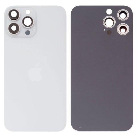 Housing Back Cover compatible with iPhone 13 Pro Max, white, silver, with camera lens, Silver, small hole 