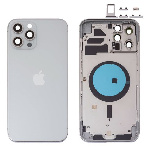 Carcasa puede usarse con iPhone 12 Pro Max, plateado, con botones laterales,  con sujetador de tarjeta SIM, silver