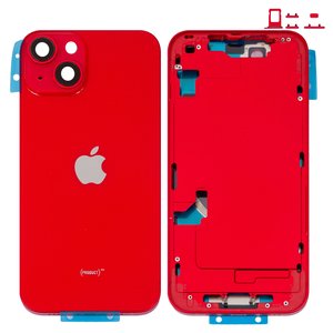 Housing compatible with iPhone 14, red, with SIM card holders, with side buttons, Original PRC , EU version 