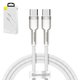 USB Cable Baseus Cafule Series Metal, (2xUSB type-C, 200 cm, 100 W, white, nylon braided) #CATJK-D02