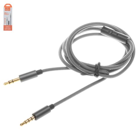 AUX Cable Hoco UPA04, TRS 3.5 mm, TRRS 3.5 mm, 100 cm, gray, with microphone, nylon braided 