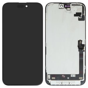 LCD compatible with iPhone 16 Plus, black, with frame, change glass 
