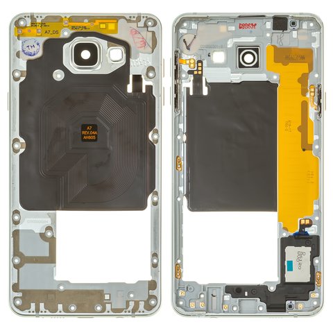 Parte media de carcasa puede usarse con Samsung A7100 Galaxy A7 2016 , A710FD Galaxy A7 2016 , blanco, 2Sim+1MMC dedicated slot 