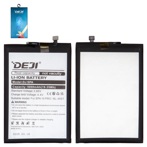 Batería Deji BL 49ST puede usarse con Tecno Spark 10, Spark 20 KJ5 , Li ion, 3.85 V, 5000 mAh