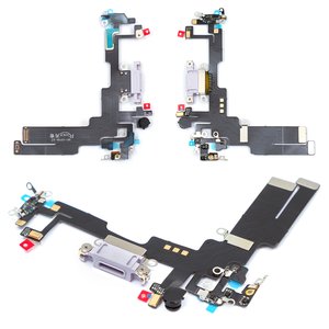 Шлейф для iPhone 14, конектора зарядки, фіолетовий, з мікрофоном, з компонентами, High Copy