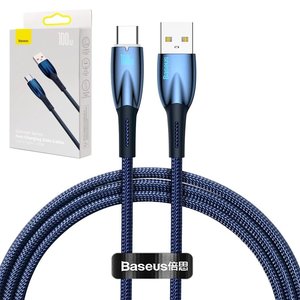 USB кабель Baseus Glimmer, USB тип C, USB тип A, 100 см, 100 Вт, синий, в нейлоновой оплетке, #CADH000403