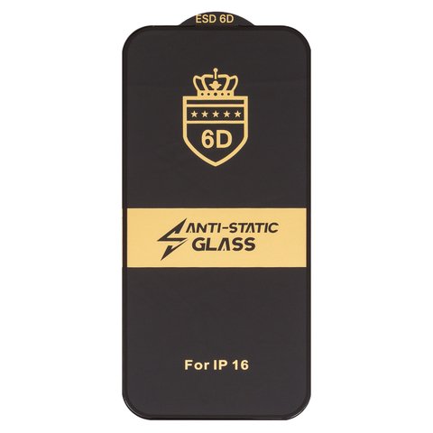 Защитное стекло ESD 6D для Apple iPhone 15, iPhone 16, совместимо с чехлом, Full Screen, Anti Static, без упаковки , черный