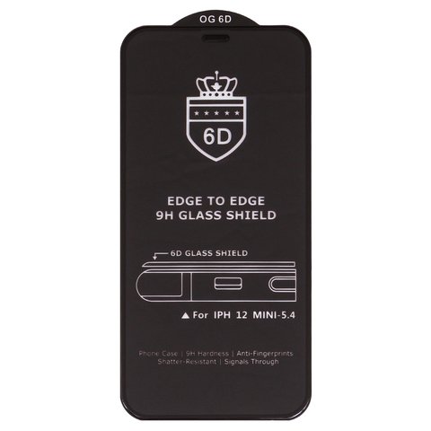 Защитное стекло ESD 6D для Apple iPhone 12 mini, совместимо с чехлом, Full Glue, Anti Static, с сеточкой, без упаковки , черный